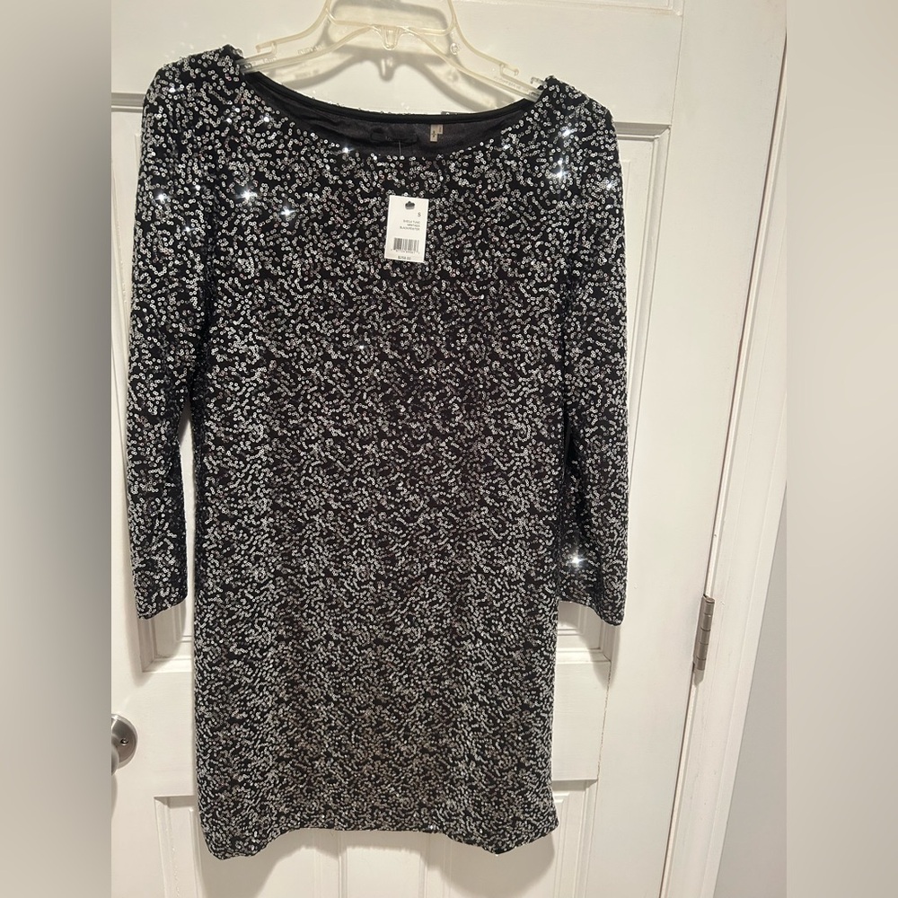 Tahari Black and Silver Long Sleeve Dress new with tags